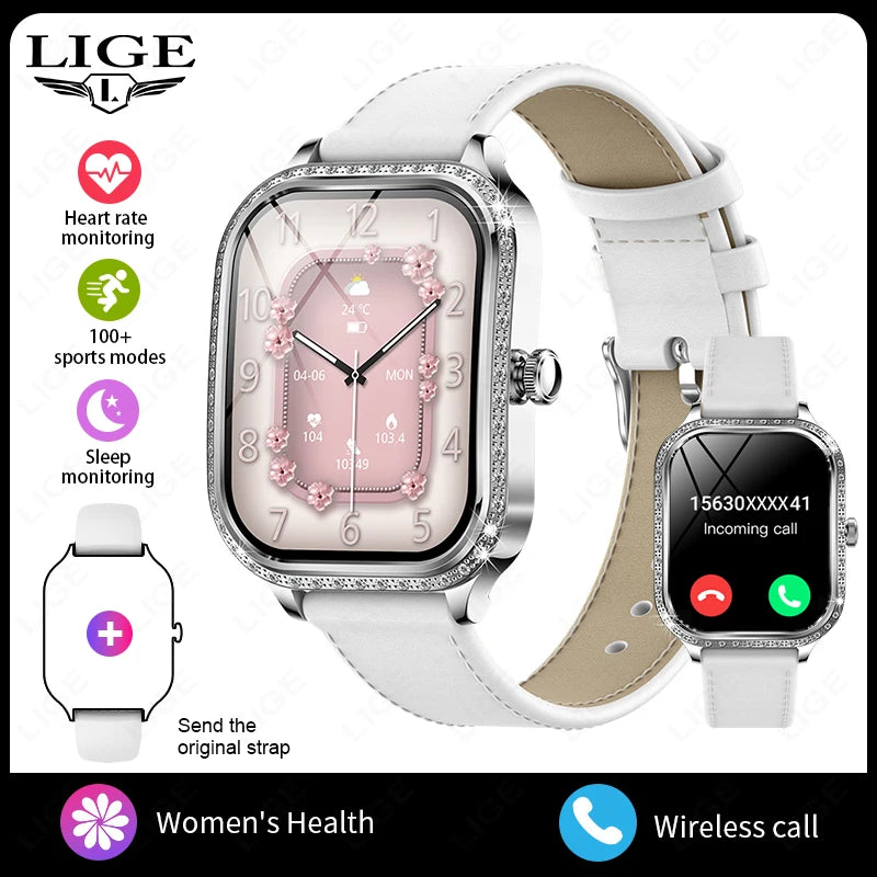 LIGE Nuovo Orologio Intelligente Di Lusso Cardiofrequenzimetro Braccialetto Da Donna Di Moda 2024 Chiamata Bluetooth Smartwatch Womoen per Android IOS