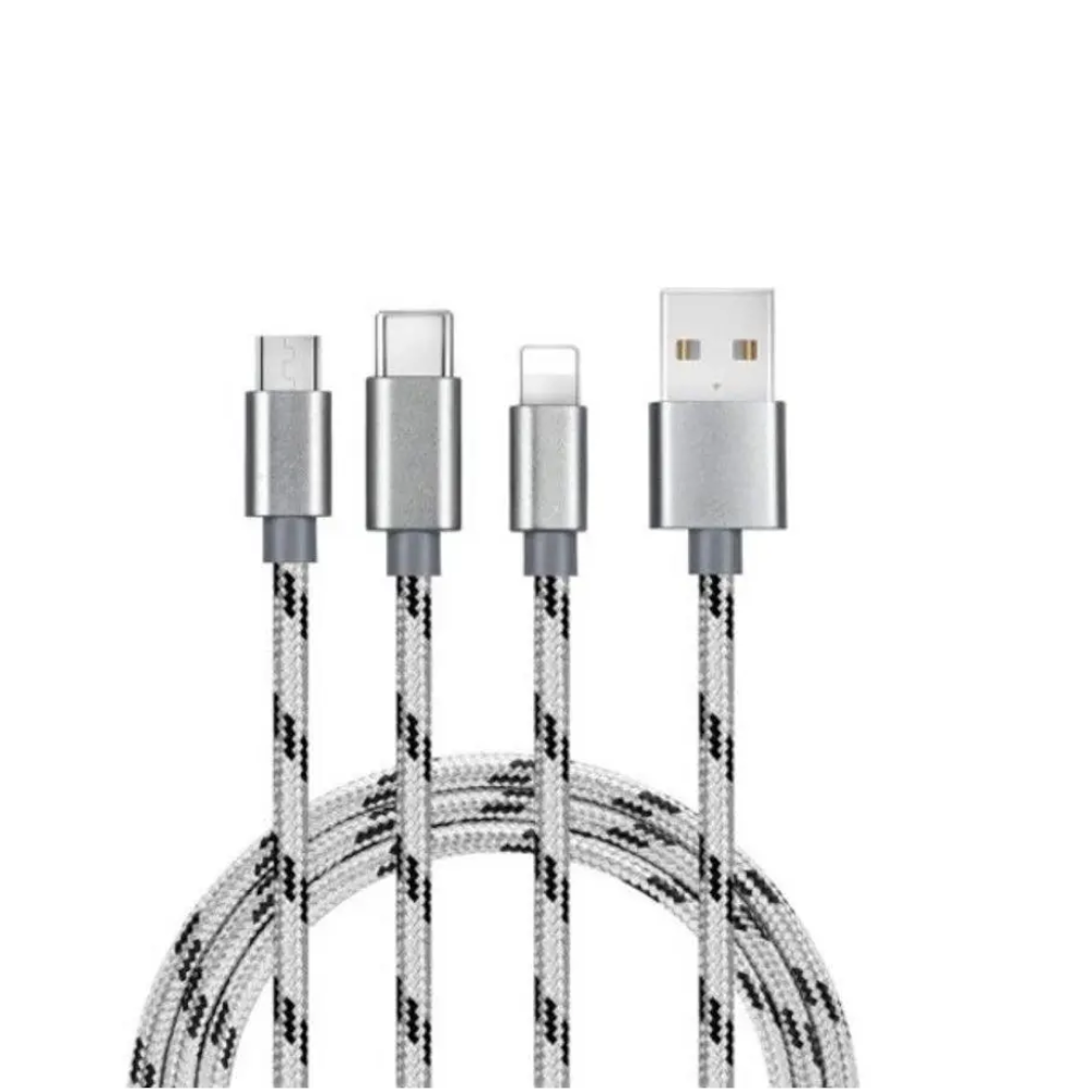 3 in 1 Type C / 8Pin Micro Usbnylon Cable 1.2M Jet Gray