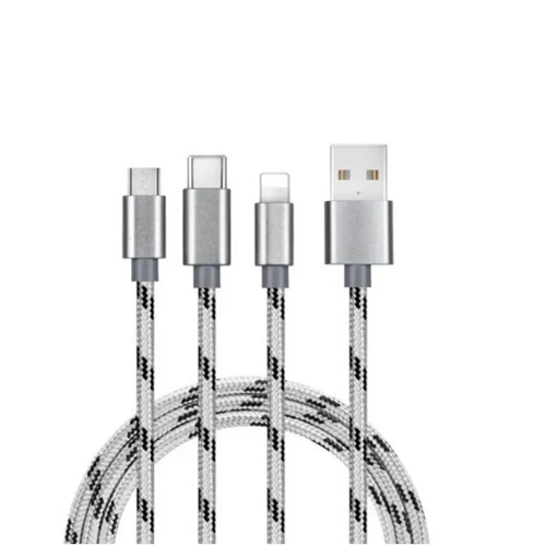 3 in 1 Type C / 8Pin Micro Usbnylon Cable 1.2M Jet Gray