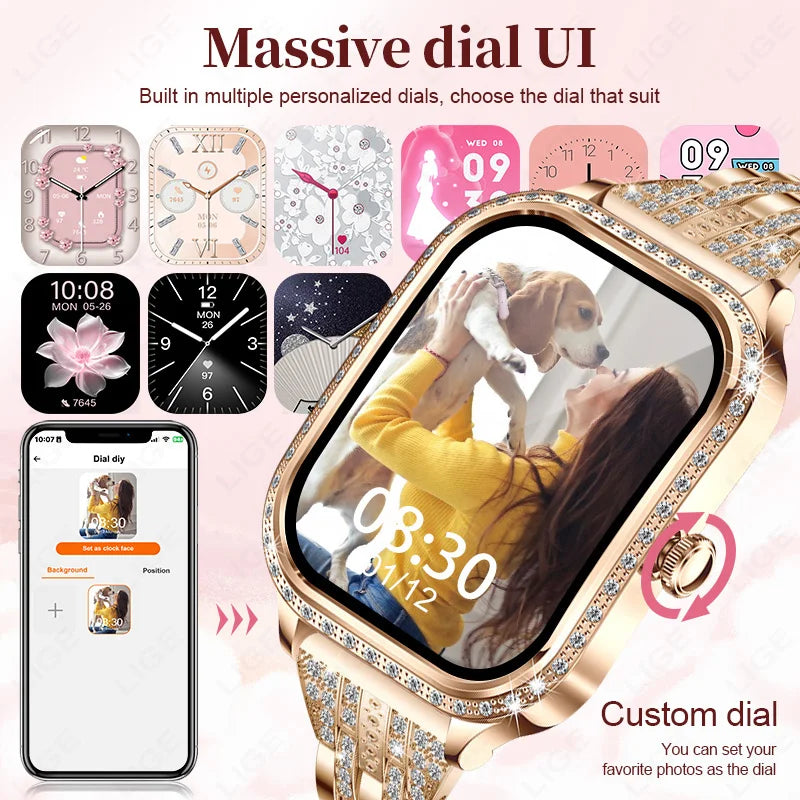 LIGE Nuovo Orologio Intelligente Di Lusso Cardiofrequenzimetro Braccialetto Da Donna Di Moda 2024 Chiamata Bluetooth Smartwatch Womoen per Android IOS