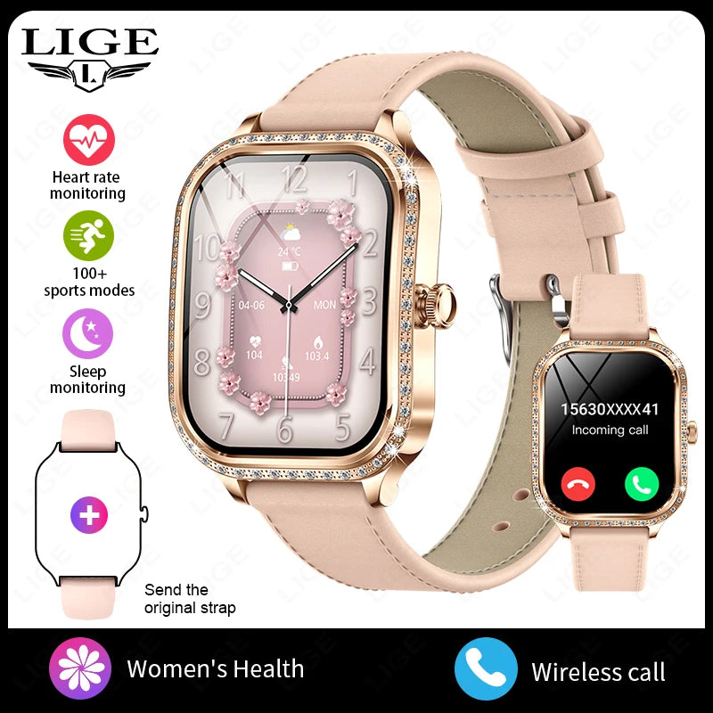 LIGE Nuovo Orologio Intelligente Di Lusso Cardiofrequenzimetro Braccialetto Da Donna Di Moda 2024 Chiamata Bluetooth Smartwatch Womoen per Android IOS