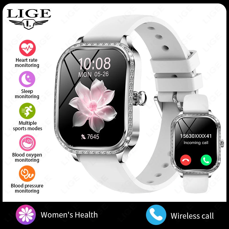 LIGE Nuovo Orologio Intelligente Di Lusso Cardiofrequenzimetro Braccialetto Da Donna Di Moda 2024 Chiamata Bluetooth Smartwatch Womoen per Android IOS