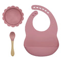BPA Free Baby Silicone Tableware Waterproof Bib Flexible Saliva Towel Solid Color Sucker Bowl and Spoon for Children