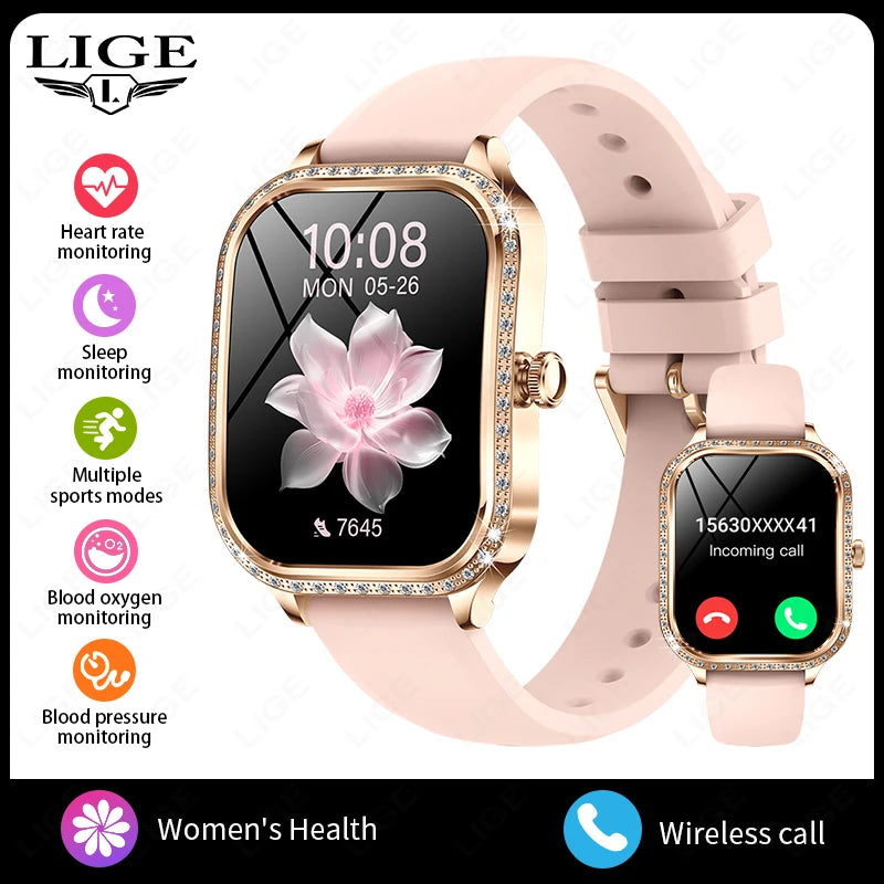LIGE Nuovo Orologio Intelligente Di Lusso Cardiofrequenzimetro Braccialetto Da Donna Di Moda 2024 Chiamata Bluetooth Smartwatch Womoen per Android IOS