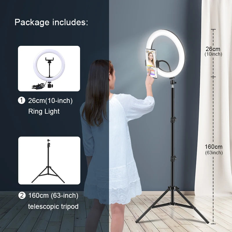 Selfie Ring Light Photography Led Rim of Lamp with Optional Mobile Holder Mounting Tripod Stand Ringlight for Live Video Stream