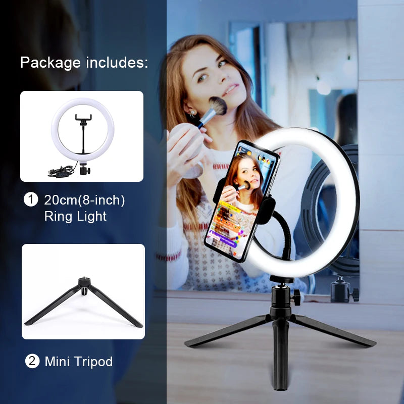 Selfie Ring Light Photography Led Rim of Lamp with Optional Mobile Holder Mounting Tripod Stand Ringlight for Live Video Stream