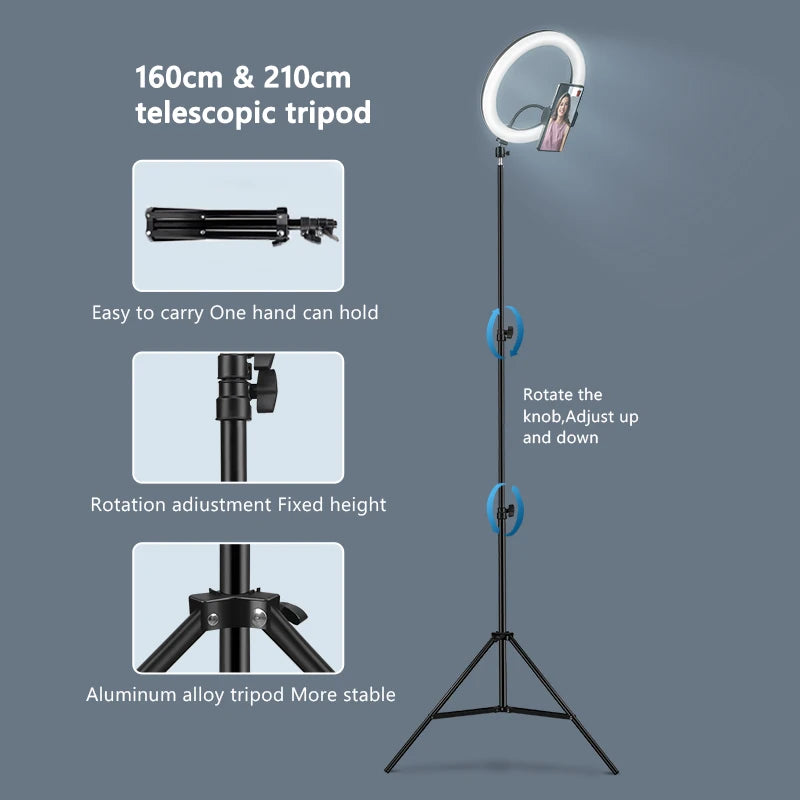 Selfie Ring Light Photography Led Rim of Lamp with Optional Mobile Holder Mounting Tripod Stand Ringlight for Live Video Stream