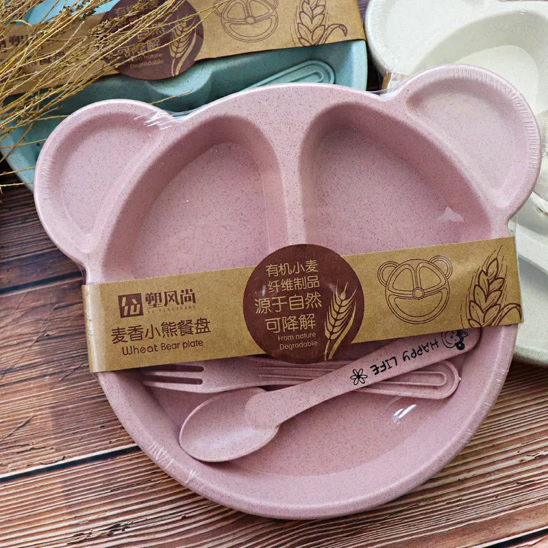 Baby Talheres Fork Colher Feeding Free Kids from Animated Practice Cartoons Baby Eat Dishes Anti-Hot Dining Plate Children Plate