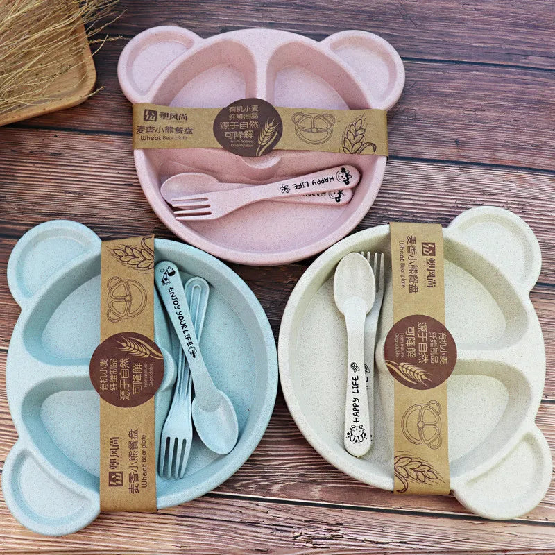 Baby Talheres Fork Colher Feeding Free Kids from Animated Practice Cartoons Baby Eat Dishes Anti-Hot Dining Plate Children Plate