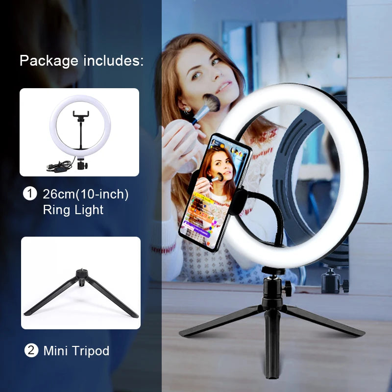 Selfie Ring Light Photography Led Rim of Lamp with Optional Mobile Holder Mounting Tripod Stand Ringlight for Live Video Stream