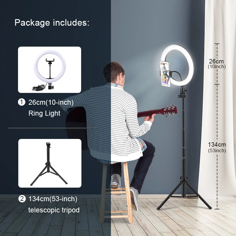 Selfie Ring Light Photography Led Rim of Lamp with Optional Mobile Holder Mounting Tripod Stand Ringlight for Live Video Stream