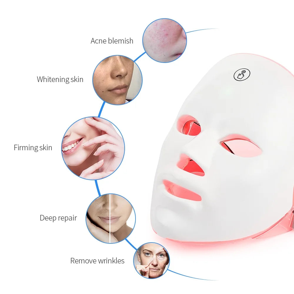 Maschera Facciale Ricaricabile a LED con 7 Colori per il Ringiovanimento della Pelle e Trattamenti Estetici Domestici
