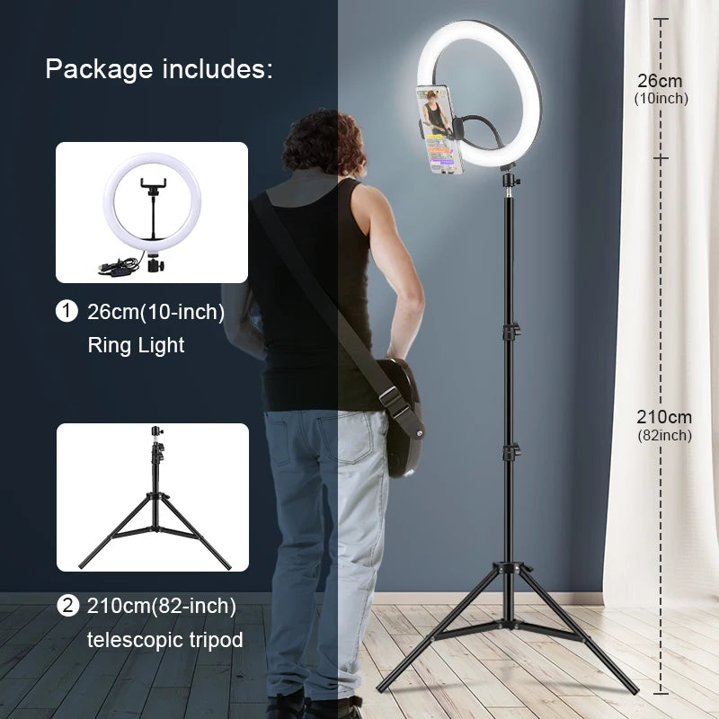 Selfie Ring Light Photography Led Rim of Lamp with Optional Mobile Holder Mounting Tripod Stand Ringlight for Live Video Stream