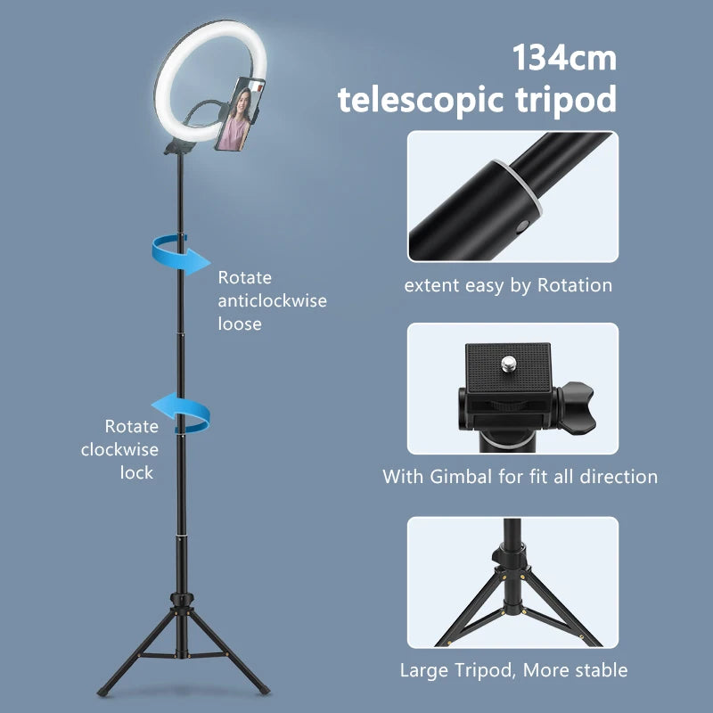Selfie Ring Light Photography Led Rim of Lamp with Optional Mobile Holder Mounting Tripod Stand Ringlight for Live Video Stream