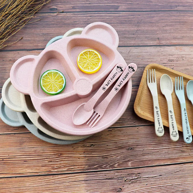 Baby Talheres Fork Colher Feeding Free Kids from Animated Practice Cartoons Baby Eat Dishes Anti-Hot Dining Plate Children Plate
