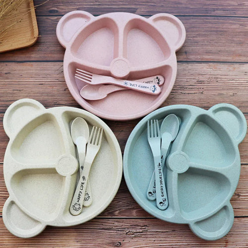 Baby Talheres Fork Colher Feeding Free Kids from Animated Practice Cartoons Baby Eat Dishes Anti-Hot Dining Plate Children Plate