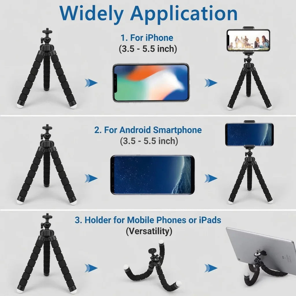 Mini Treppiede Polpo Universale — Flessibile per Foto e Video