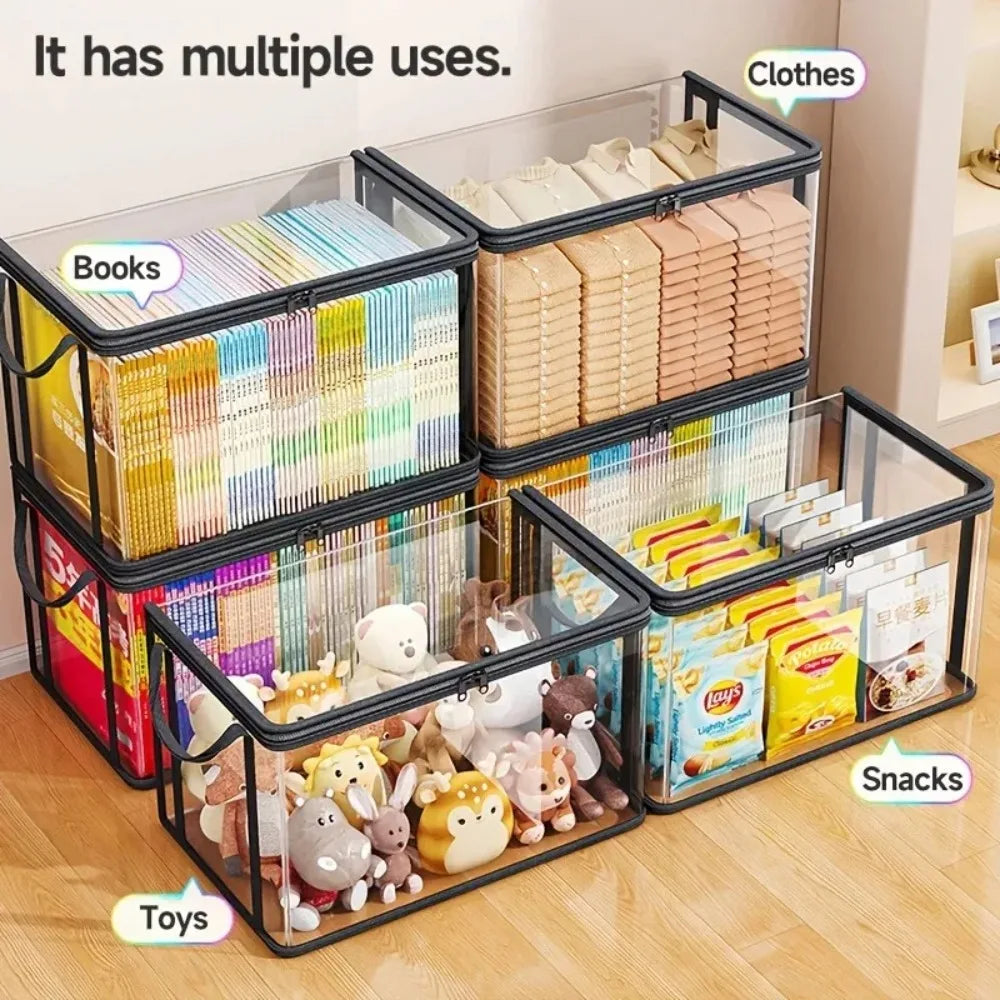 Borsa portaoggetti in PVC con coperchio ribaltabile e finestra di visualizzazione - Organizer rettangolare resistente per giocattoli, artigianato, libri, materiale scolastico, snack