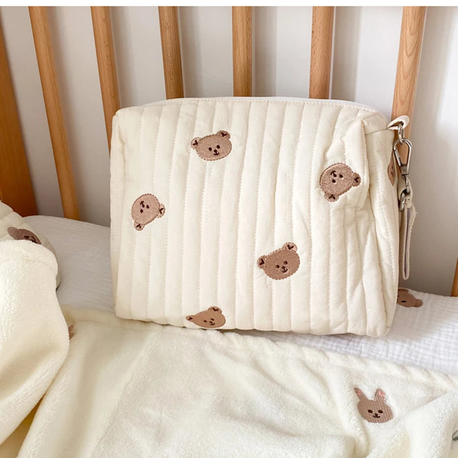 Borsa fasciatoio alla moda con stampa e ricamo, borsa multifunzionale per il cambio del pannolino, organizer per passeggino di grande capacità, borsa da viaggio per la mamma
