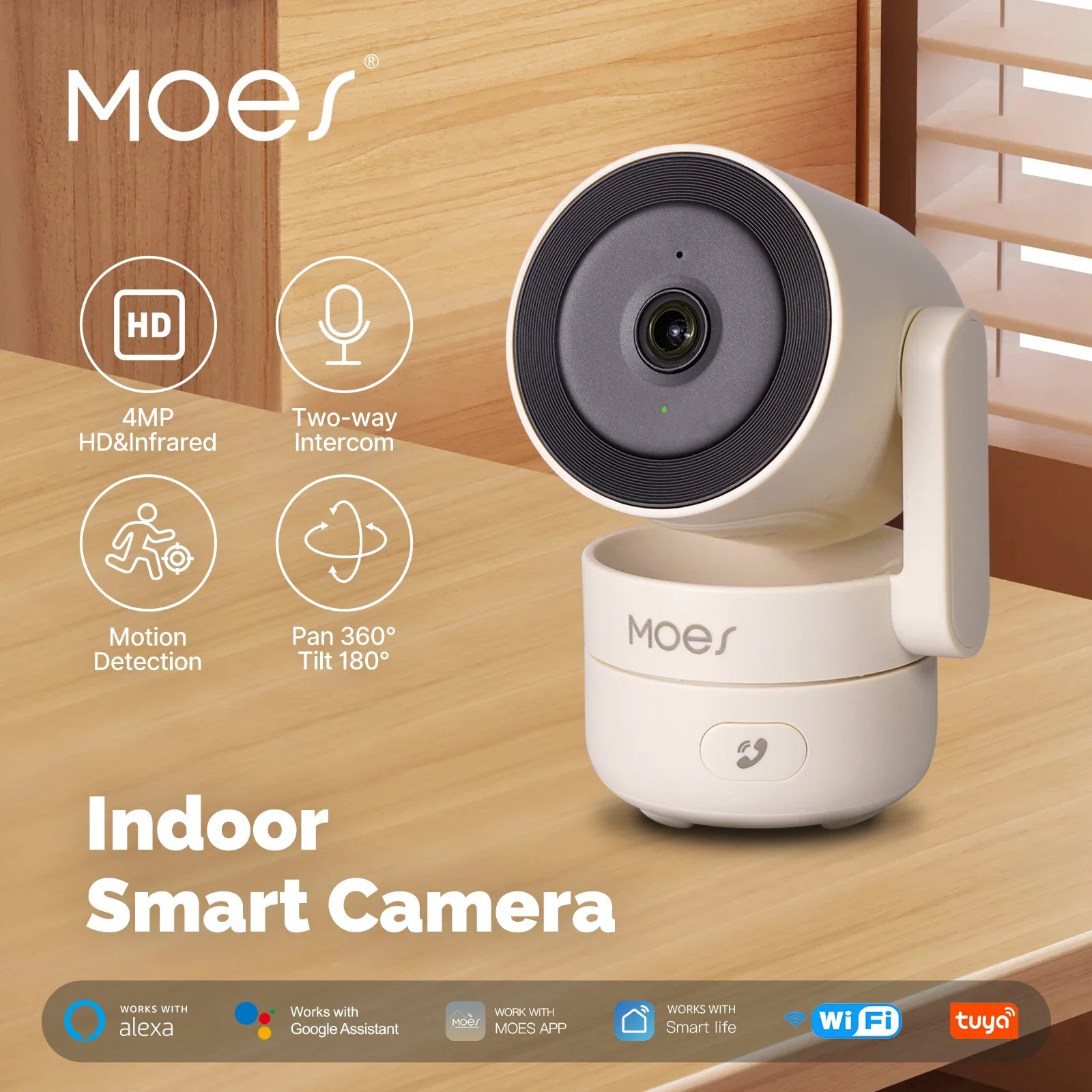 tuya Wifi Indoor Pan/Tilt Smart Security Camera 4MP HD Infrared Night Vision Motion Sound Detection Monitor Panoramic Patrol