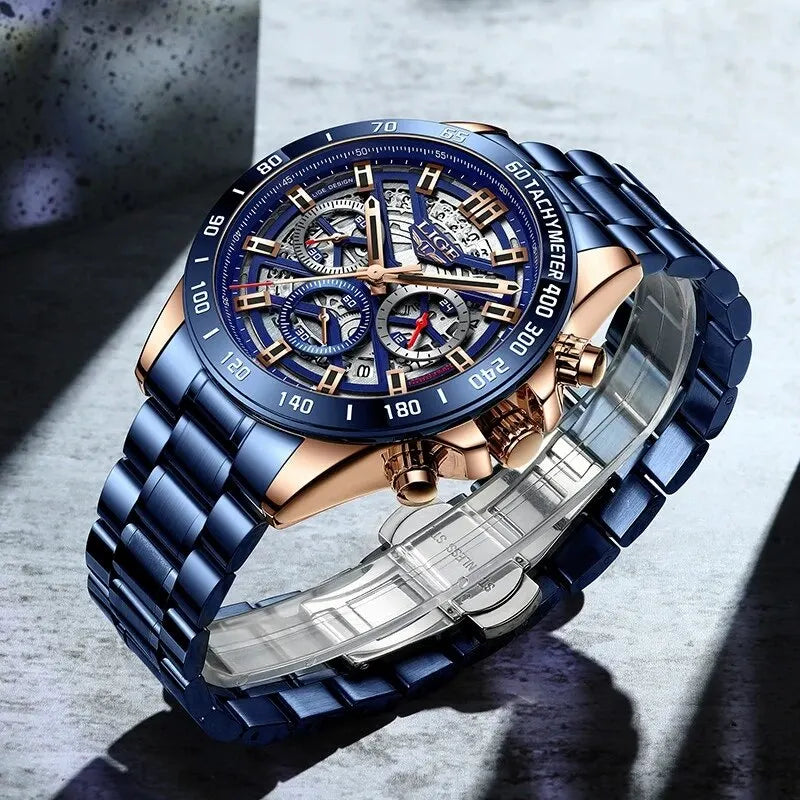 LIGE 2024 New Men Watch Top Brand Luxury Hollow Watch Men Impermeabile Sport Cronografo Al Quarzo Orologio Da Polso Uomo Relogio Masculino