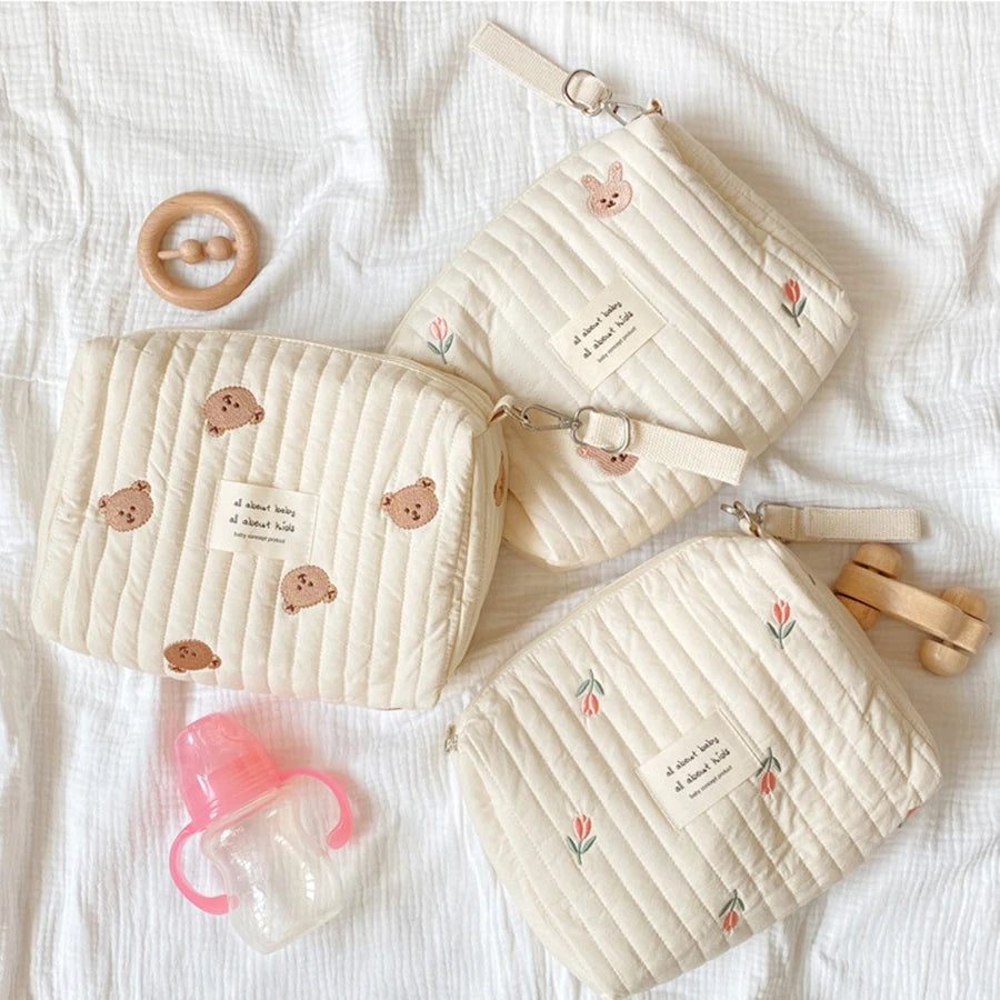Borsa fasciatoio alla moda con stampa e ricamo, borsa multifunzionale per il cambio del pannolino, organizer per passeggino di grande capacità, borsa da viaggio per la mamma