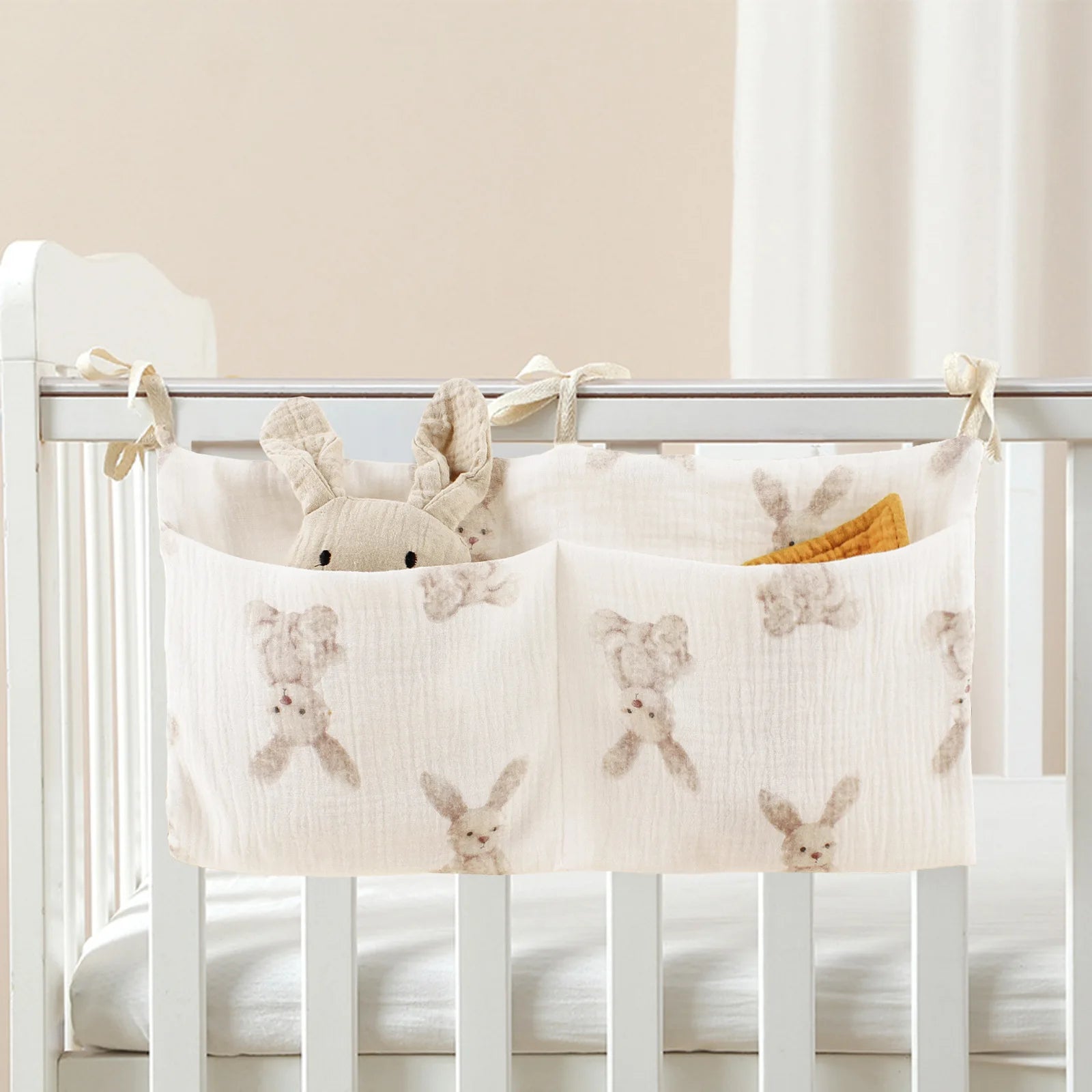 Organizzatore per culla Lettino Caddy Borsa portaoggetti per letto 2 tasche Comodino Appeso Pannolini Nursery Giocattoli Borsa Pannolini Passeggino Organizzare