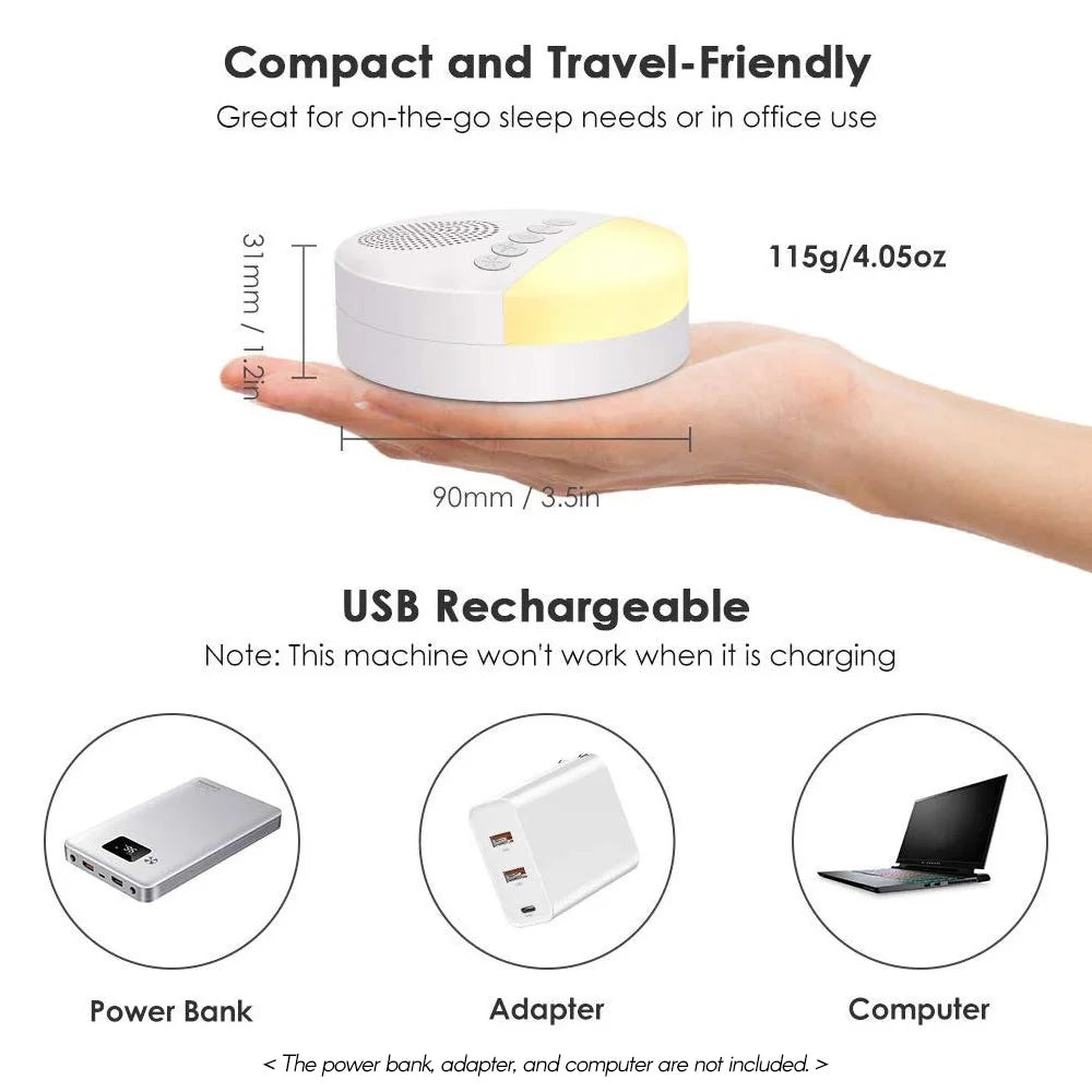 Macchina per il rumore bianco del bambino Macchina per il sonno con spegnimento temporizzato ricaricabile tramite USB Lettore di suoni per il sonno del bambino Lettore di rumore con timer per luce notturna