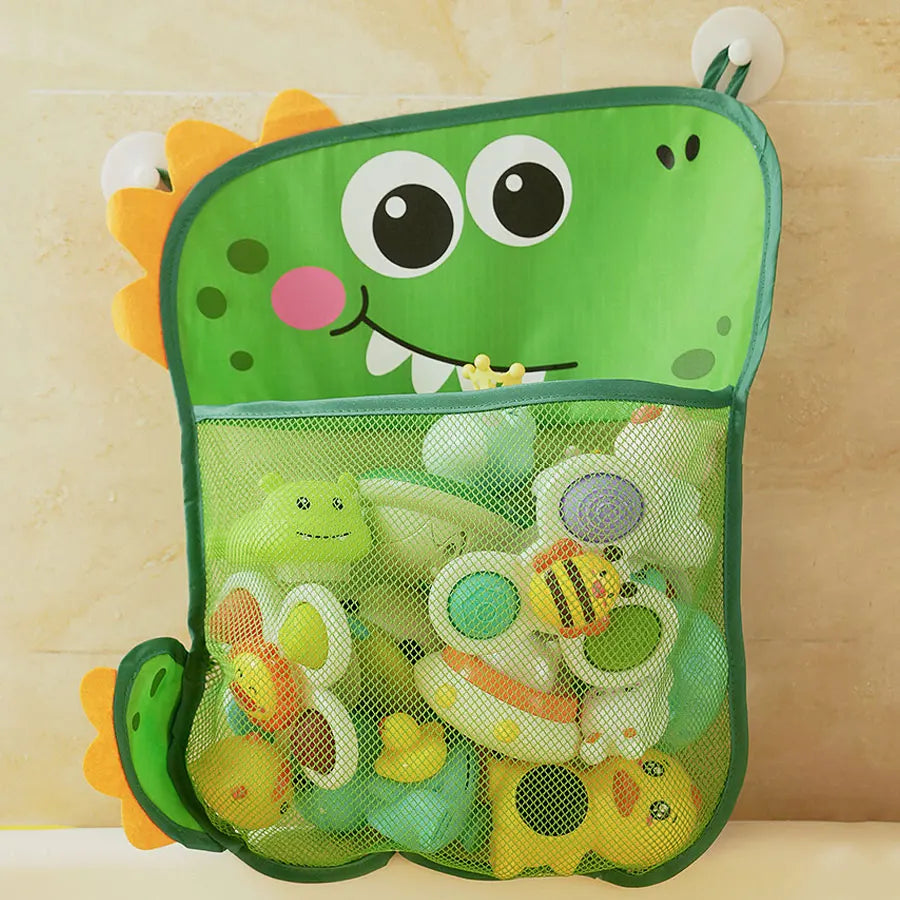 Borsa portaoggetti per giocattoli da bagnetto per bambini Borsa da bagno per bagno ad asciugatura rapida in rete di anatra carina cartone animato con borsa da appendere per asciugatura a ventosa