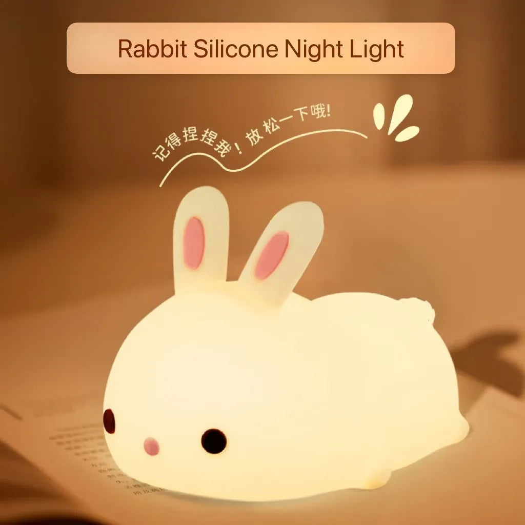 Luce Notturna LED RGB a Forma di Coniglio con Sensore Touch, Lampada Colorata Ricaricabile USB in Silicone per Bambini, Giocattolo, Regalo Festivo