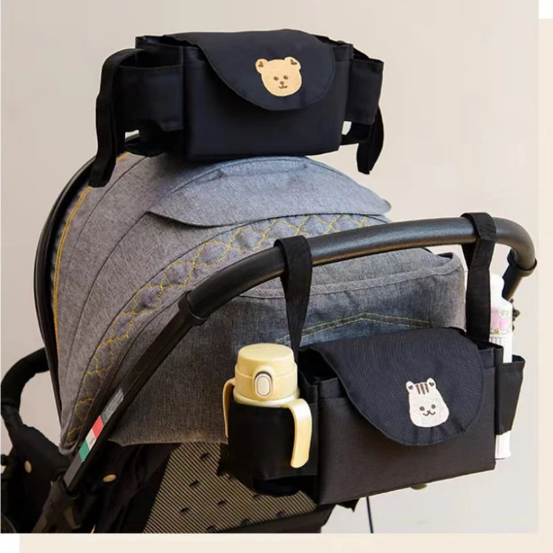 Borsa per passeggino Organizzatore per carrozzina Accessori per bambini Portabicchieri Carrello per neonato Borse da viaggio portatili per auto per carrozzine Universali