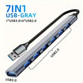 USB C Hub USB Hub 3.0, Aluminum 7 in 1 USB Extender, USB Splitter with 1 X USB 3.0, 4 X USB 2.0 and 2 X USB C Ports