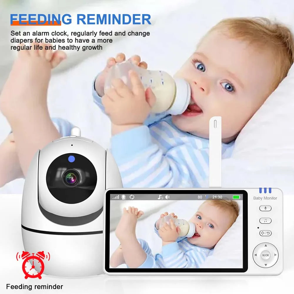 Baby monitor video da 5 pollici con telecamera PTZ Zoom Babyphone Cam Protezione di sicurezza Telecamere di sorveglianza Sensore di temperatura Ninna nanna