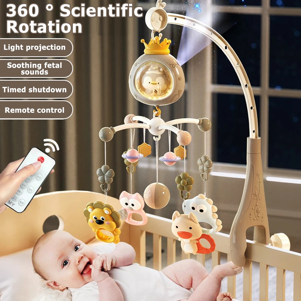 Mobile per culla con proiettore e luce notturna, giocattolo musicale rotante telecomandato con ninne nanne rilassanti per neonati
