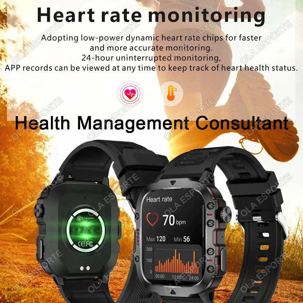 2025 Nuovo Militare Astuto Della Vigilanza Degli Uomini IP68 5ATM Sport All'Aria Aperta Inseguitore Di Fitness Monitoraggio Della Salute 1.81 Pollici Chiamate Bluetooth Smartwatch
