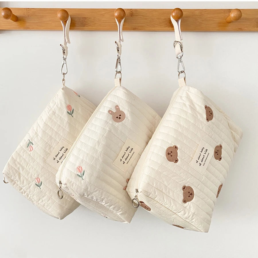 Borsa fasciatoio alla moda con stampa e ricamo, borsa multifunzionale per il cambio del pannolino, organizer per passeggino di grande capacità, borsa da viaggio per la mamma