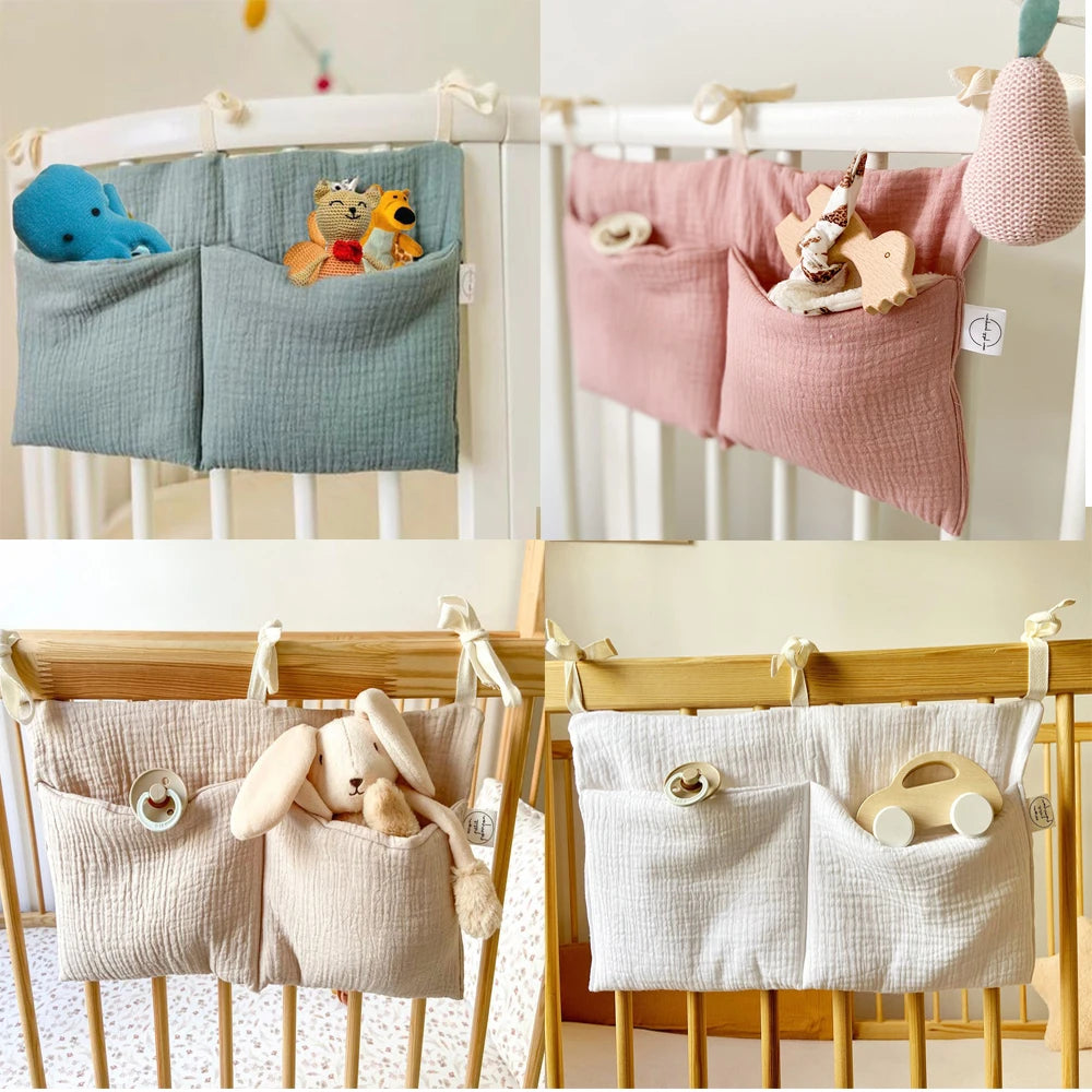 Organizzatore per culla Lettino Caddy Borsa portaoggetti per letto 2 tasche Comodino Appeso Pannolini Nursery Giocattoli Borsa Pannolini Passeggino Organizzare