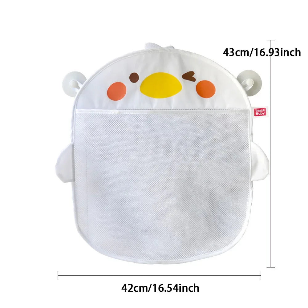 Borsa portaoggetti per giocattoli da bagnetto per bambini Borsa da bagno per bagno ad asciugatura rapida in rete di anatra carina cartone animato con borsa da appendere per asciugatura a ventosa