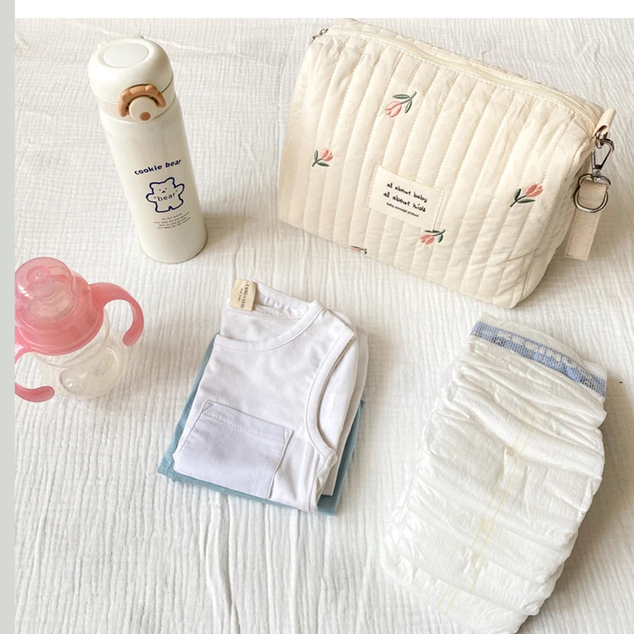 Borsa fasciatoio alla moda con stampa e ricamo, borsa multifunzionale per il cambio del pannolino, organizer per passeggino di grande capacità, borsa da viaggio per la mamma