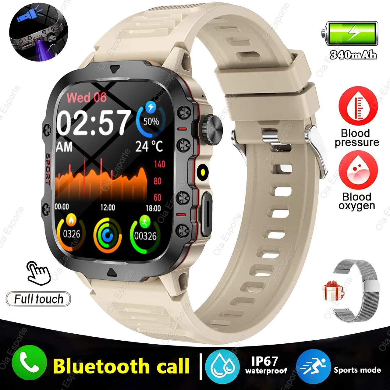 2025 Nuovo Militare Astuto Della Vigilanza Degli Uomini IP68 5ATM Sport All'Aria Aperta Inseguitore Di Fitness Monitoraggio Della Salute 1.81 Pollici Chiamate Bluetooth Smartwatch