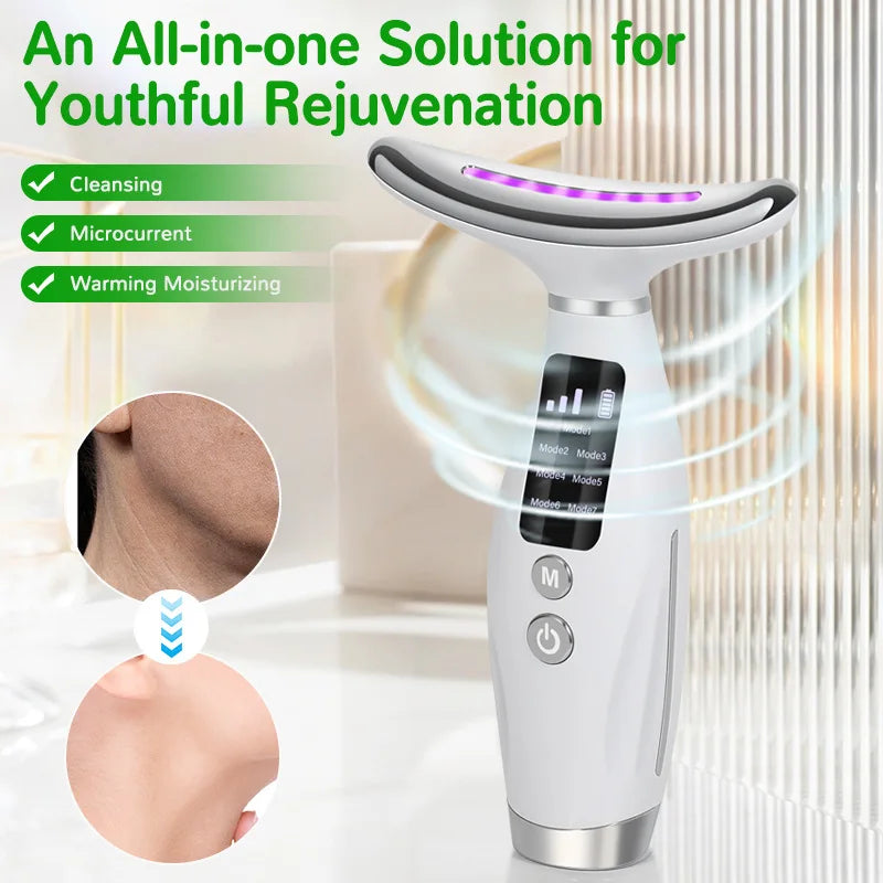 Massaggiatore EMS Viso e Collo — 7 LED e Vibrazione
