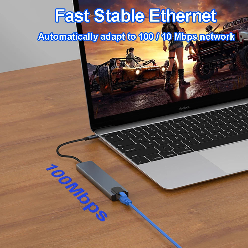 Hub USB-C 8 in 1 — HDMI 4K, RJ45, SD/TF e PD