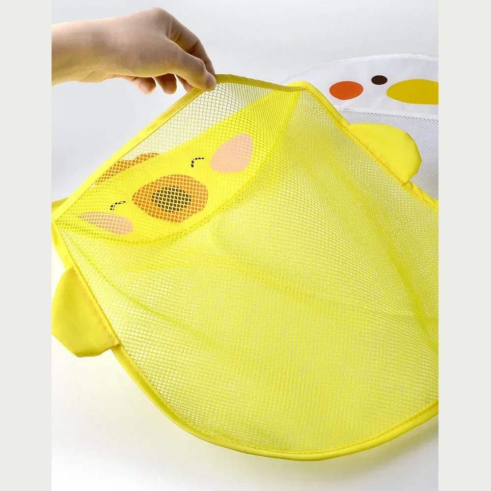 Borsa portaoggetti per giocattoli da bagnetto per bambini Borsa da bagno per bagno ad asciugatura rapida in rete di anatra carina cartone animato con borsa da appendere per asciugatura a ventosa