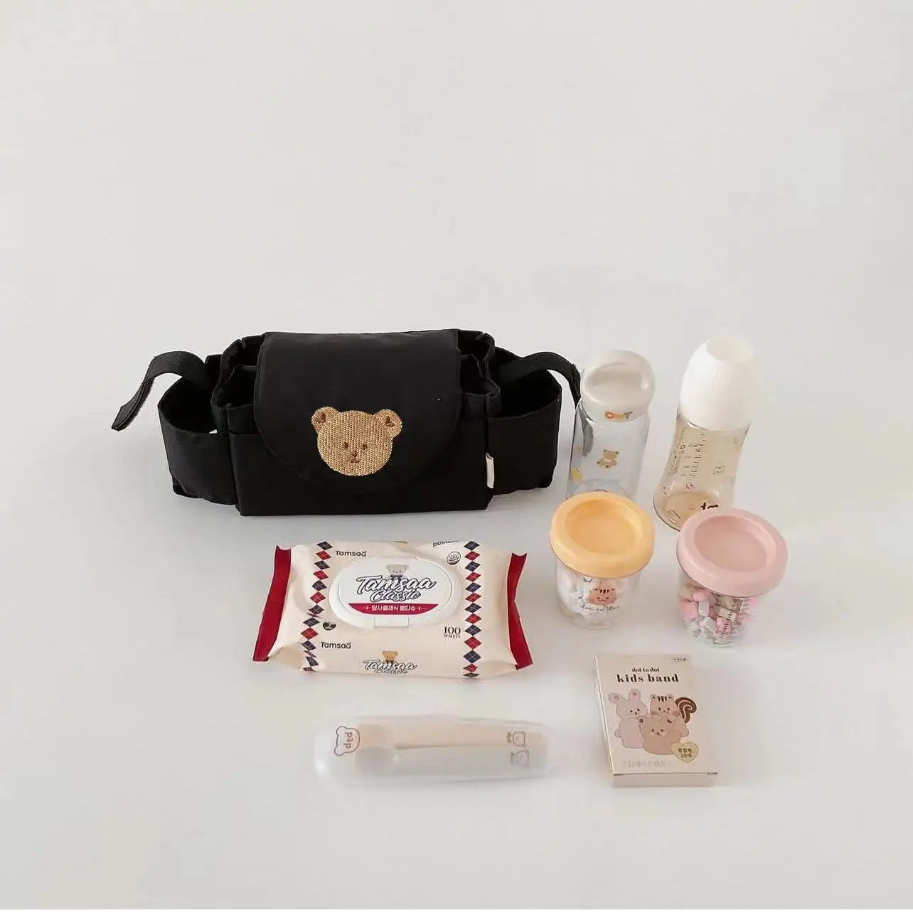 Borsa per passeggino Organizzatore per carrozzina Accessori per bambini Portabicchieri Carrello per neonato Borse da viaggio portatili per auto per carrozzine Universali