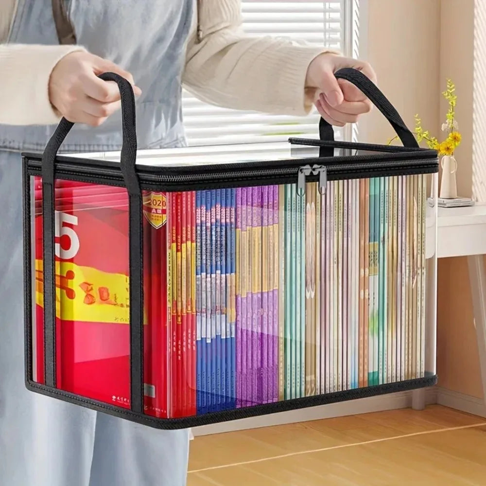 Borsa portaoggetti in PVC con coperchio ribaltabile e finestra di visualizzazione - Organizer rettangolare resistente per giocattoli, artigianato, libri, materiale scolastico, snack