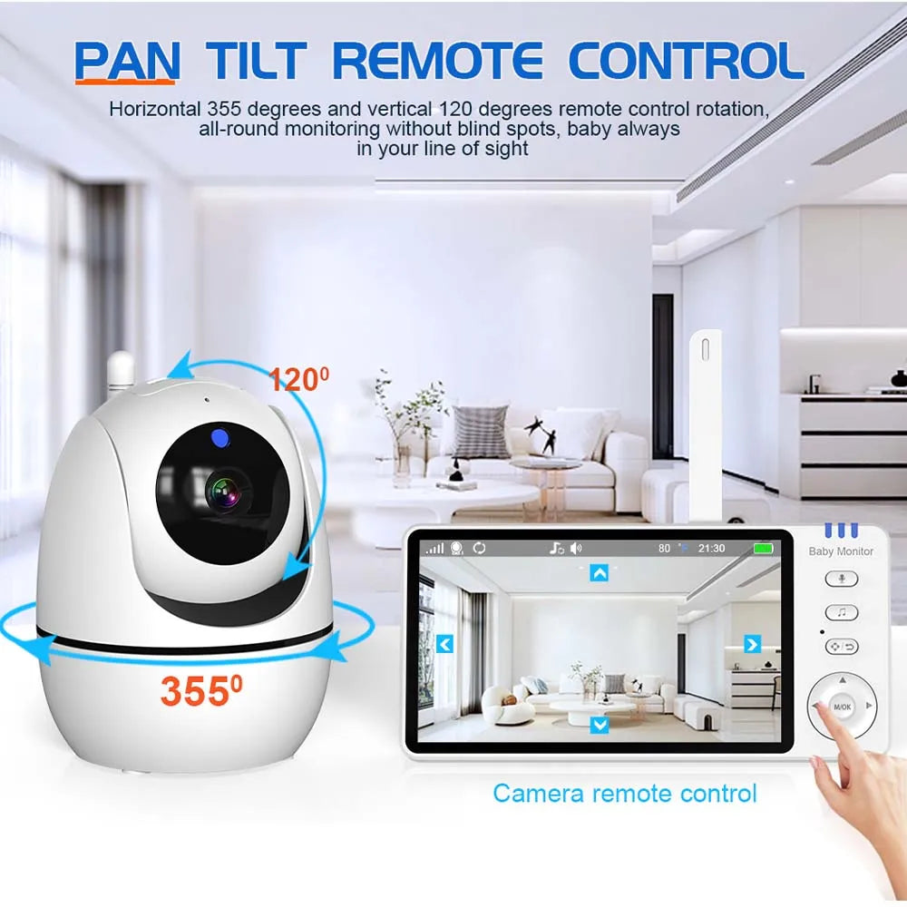 Baby monitor video da 5 pollici con telecamera PTZ Zoom Babyphone Cam Protezione di sicurezza Telecamere di sorveglianza Sensore di temperatura Ninna nanna