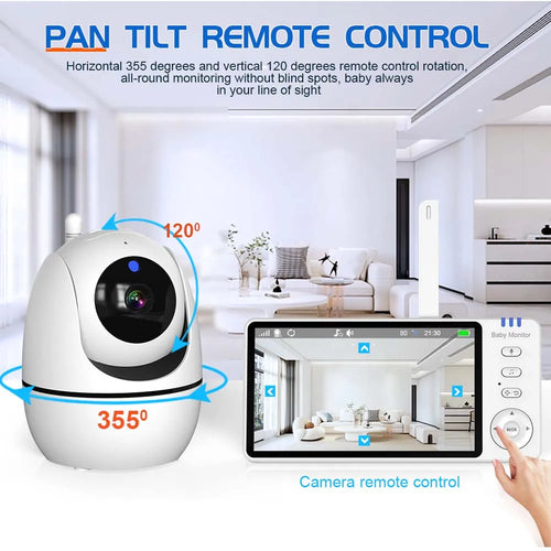 Baby monitor video da 5 pollici con telecamera PTZ Zoom Babyphone Cam Protezione di sicurezza Telecamere di sorveglianza Sensore di temperatura Ninna nanna