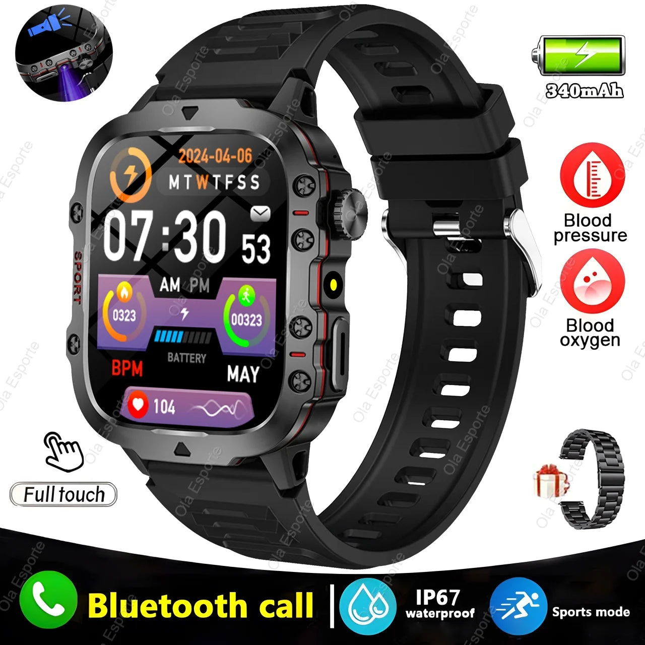2025 Nuovo Militare Astuto Della Vigilanza Degli Uomini IP68 5ATM Sport All'Aria Aperta Inseguitore Di Fitness Monitoraggio Della Salute 1.81 Pollici Chiamate Bluetooth Smartwatch