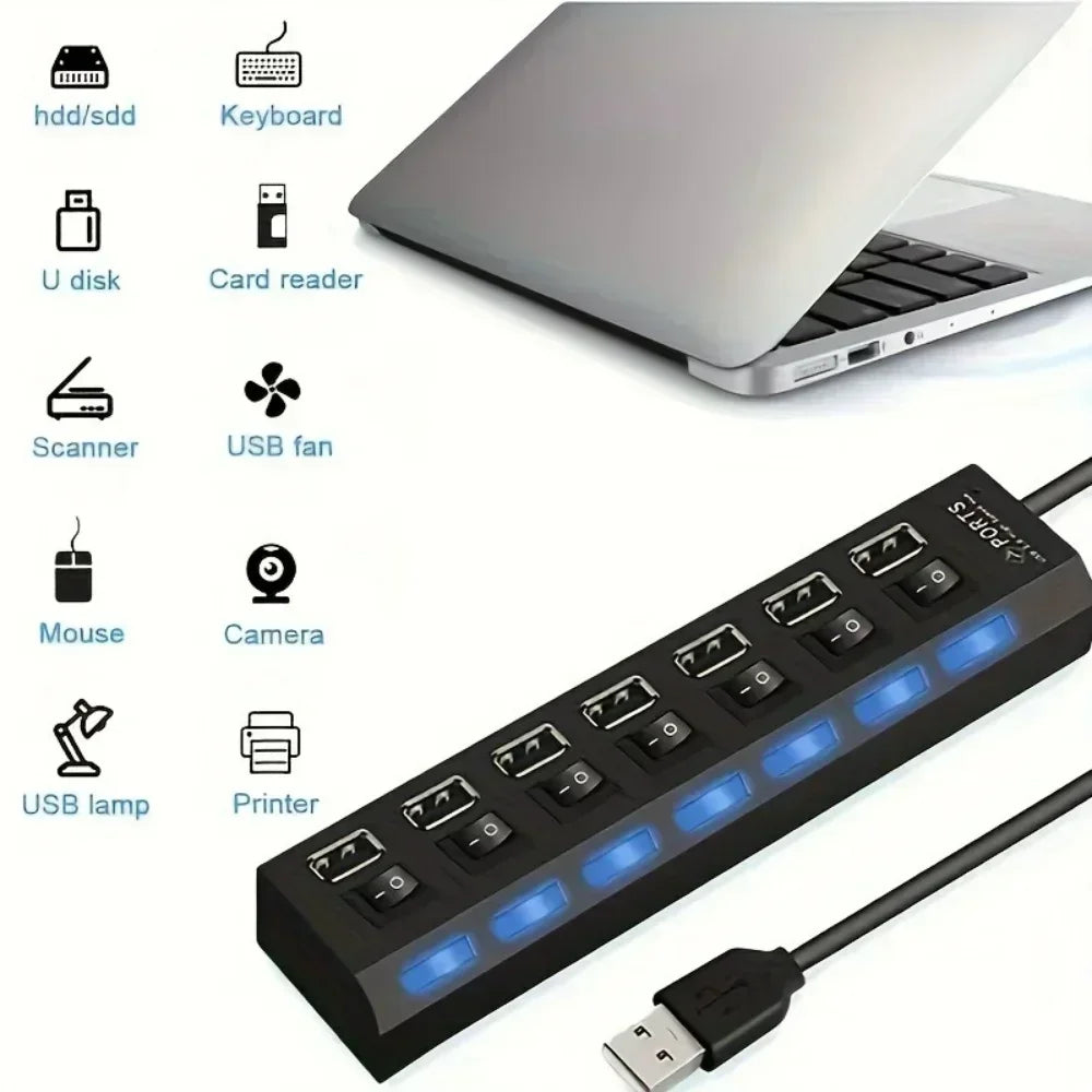Hub USB 3.0 con 4/7 Porte LED — 5Gbps Interruttore Individuale