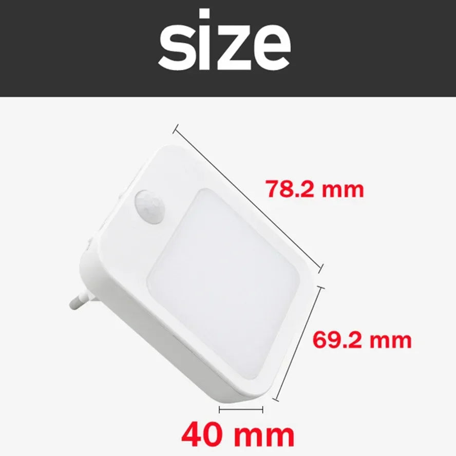 Luci notturne a LED con sensore di movimento Spina europea Luce per armadio dimmerabile per illuminazione notturna senza fili per comodino camera da letto corridoio